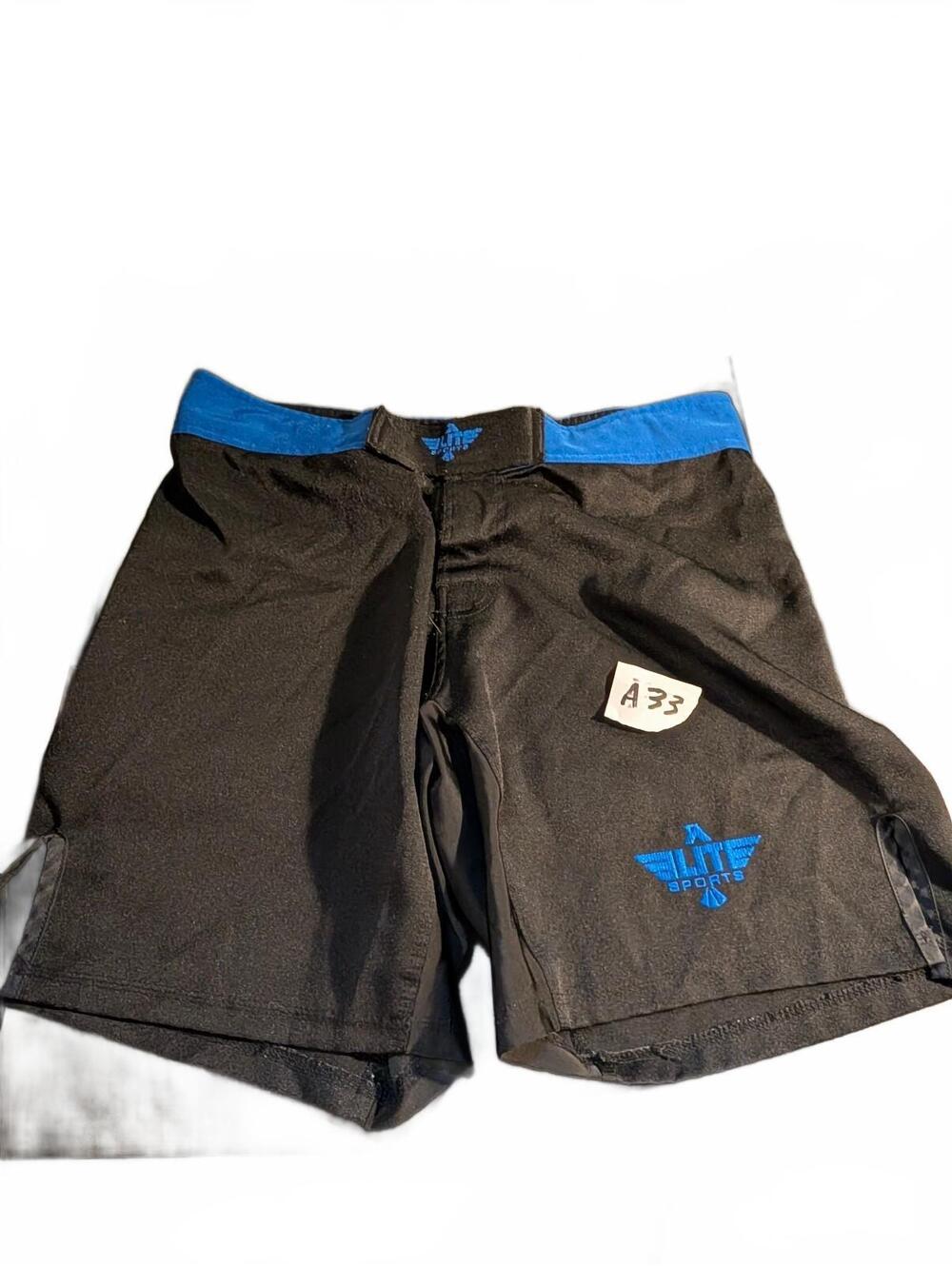 Elite Sports MMA Fight Shorts | Men’s Large - Black Blue - Grappling BJJ Gear